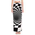Black And White Hypnotic Illusion Print High Slit Maxi Skirt