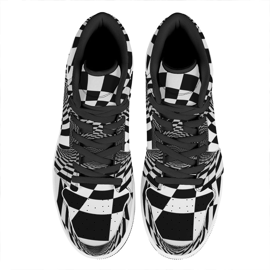 Black And White Hypnotic Illusion Print High Top Leather Sneakers