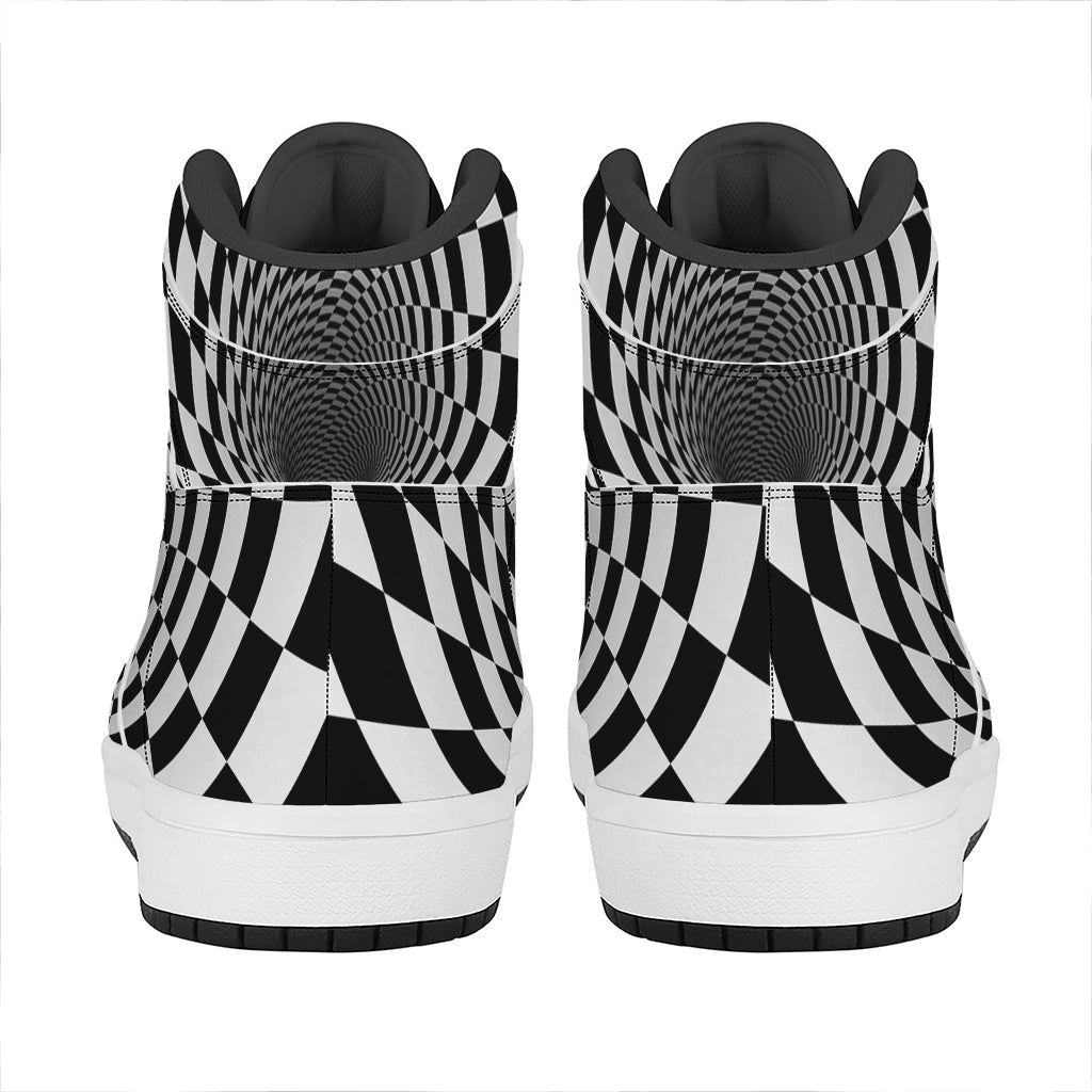 Black And White Hypnotic Illusion Print High Top Leather Sneakers