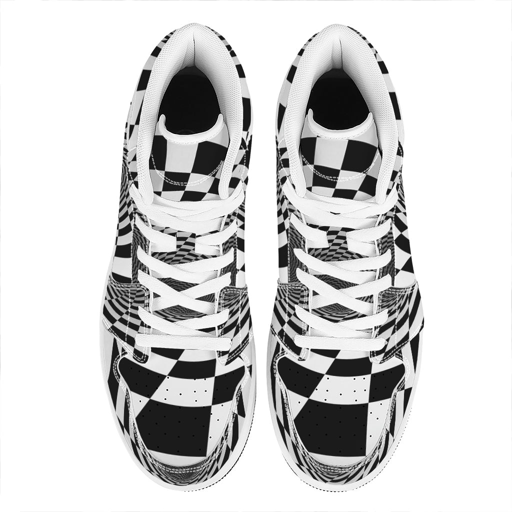 Black And White Hypnotic Illusion Print High Top Leather Sneakers
