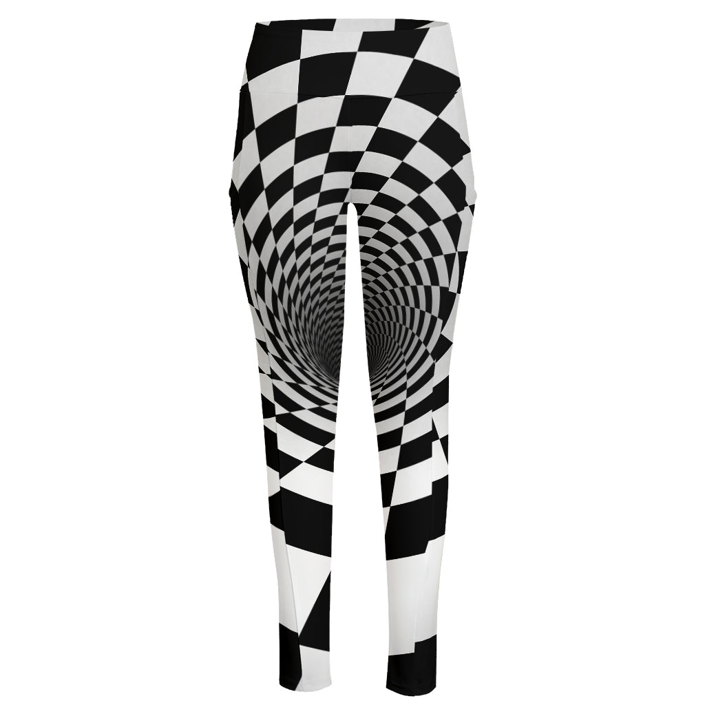 Black And White Hypnotic Illusion Print High-Waisted Pocket Leggings