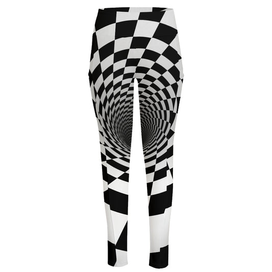 Black And White Hypnotic Illusion Print High-Waisted Pocket Leggings
