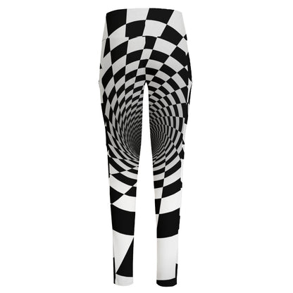 Black And White Hypnotic Illusion Print High-Waisted Pocket Leggings