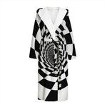 Black And White Hypnotic Illusion Print Hooded Bathrobe