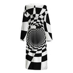 Black And White Hypnotic Illusion Print Hooded Bathrobe