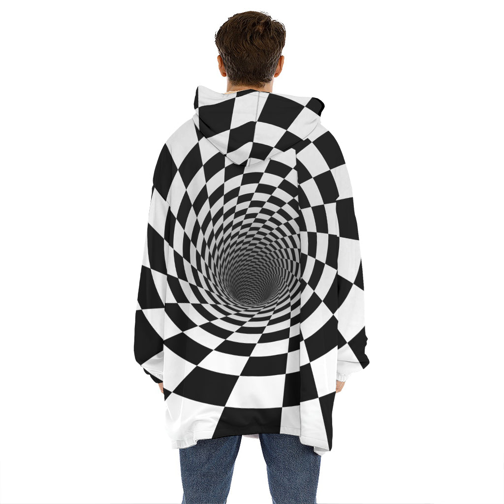 Black And White Hypnotic Illusion Print Hoodie Blanket