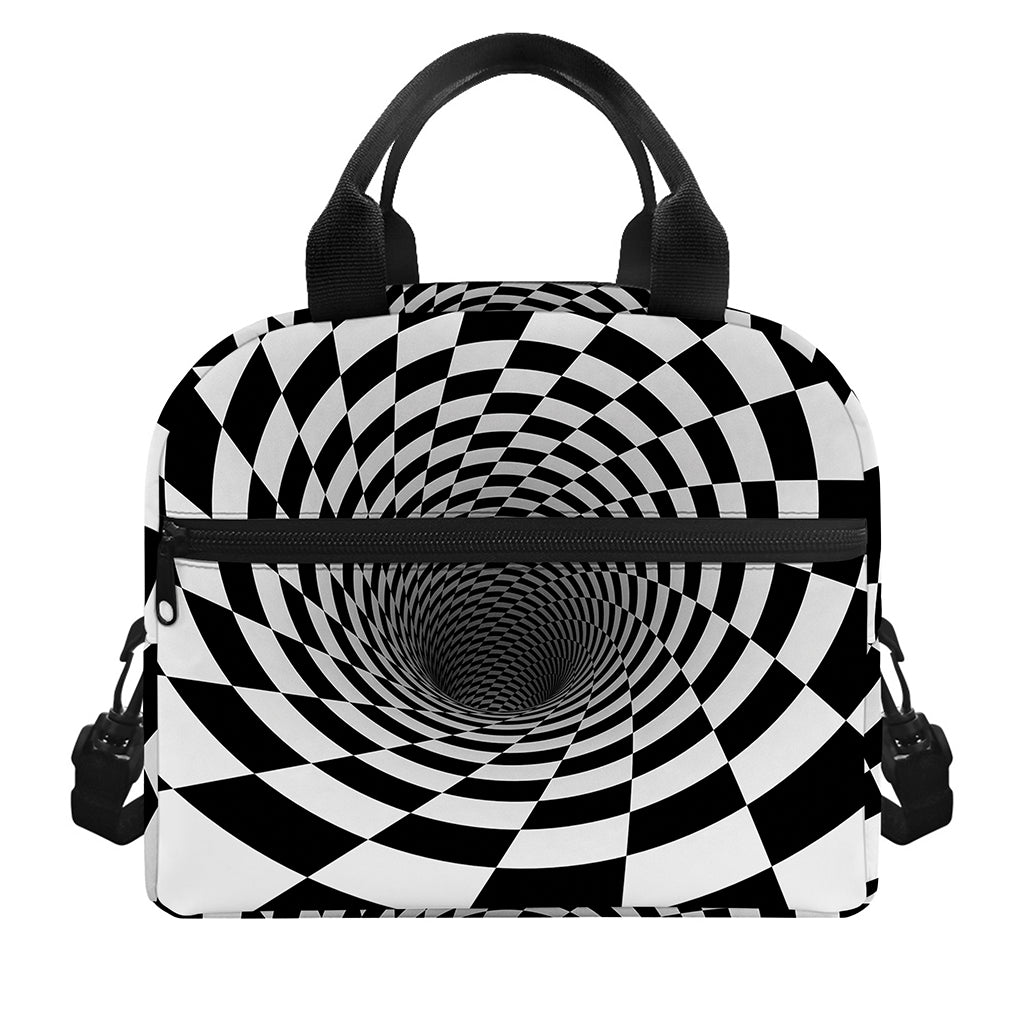 Black And White Hypnotic Illusion Print Insulated Lunch Bag