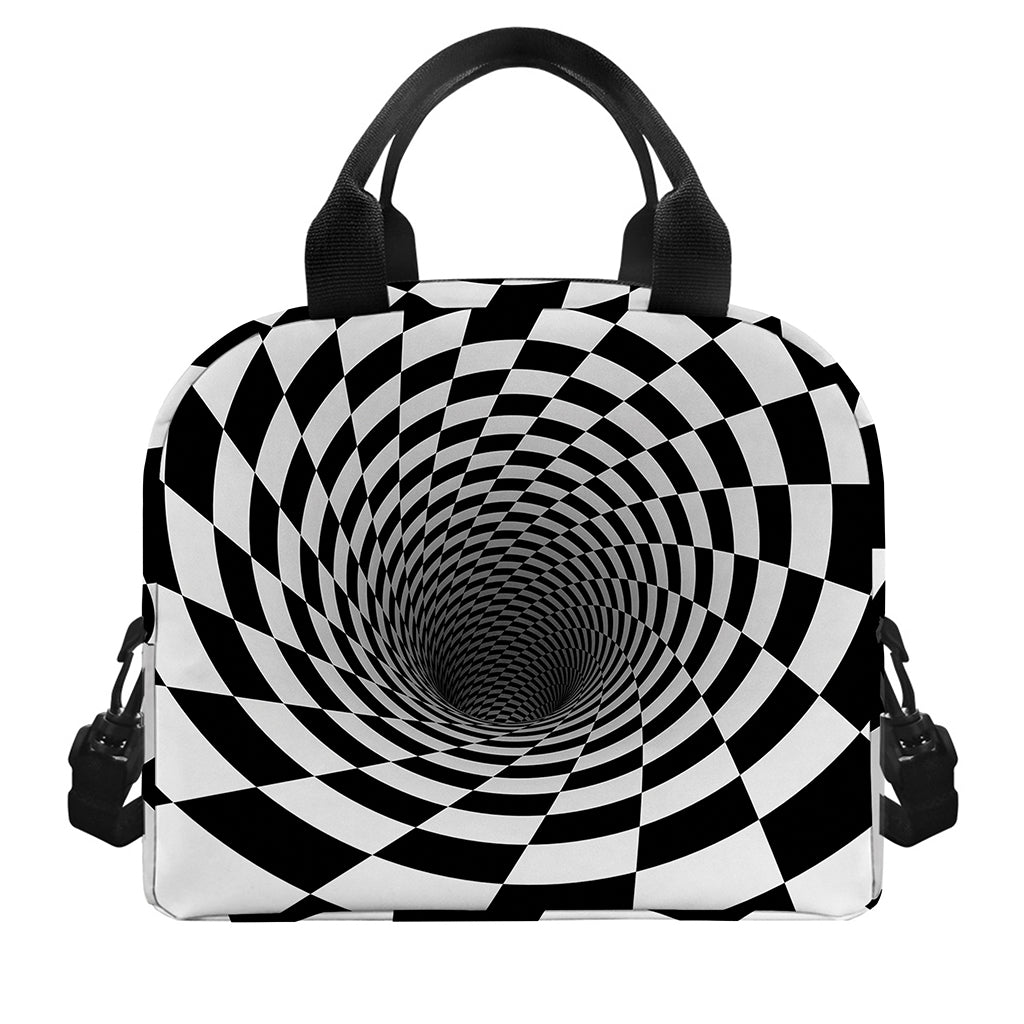 Black And White Hypnotic Illusion Print Insulated Lunch Bag