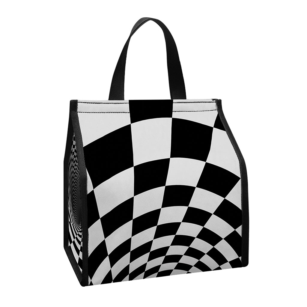 Black And White Hypnotic Illusion Print Insulated Lunch Tote