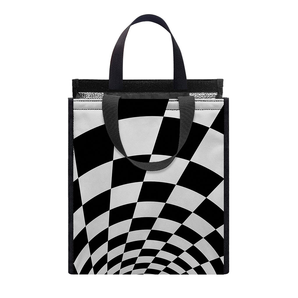 Black And White Hypnotic Illusion Print Insulated Lunch Tote