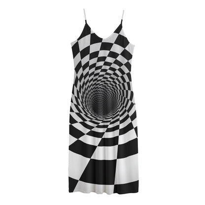 Black And White Hypnotic Illusion Print Jersey Midi Cami Dress