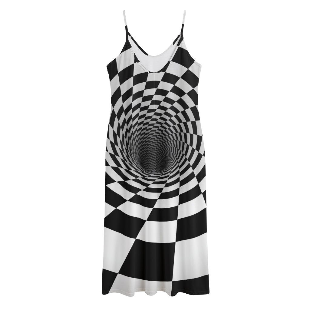 Black And White Hypnotic Illusion Print Jersey Midi Cami Dress