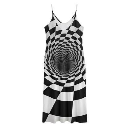 Black And White Hypnotic Illusion Print Jersey Midi Cami Dress