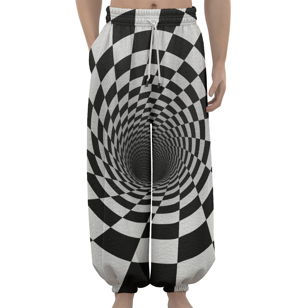 Black And White Hypnotic Illusion Print Lantern Pants