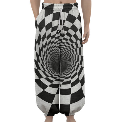 Black And White Hypnotic Illusion Print Lantern Pants