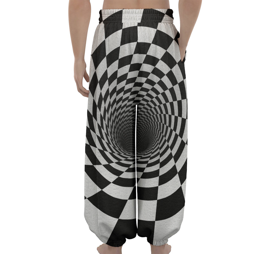 Black And White Hypnotic Illusion Print Lantern Pants