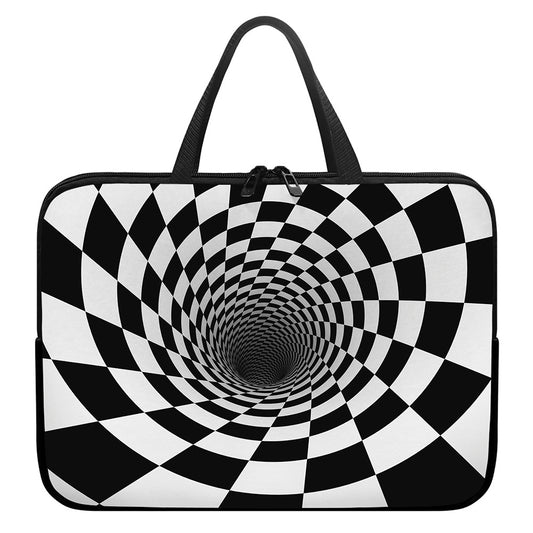 Black And White Hypnotic Illusion Print Laptop Sleeve With Handle