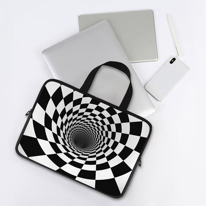 Black And White Hypnotic Illusion Print Laptop Sleeve With Handle