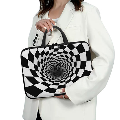 Black And White Hypnotic Illusion Print Laptop Sleeve With Handle
