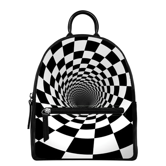 Black And White Hypnotic Illusion Print Leather Backpack