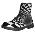 Black And White Hypnotic Illusion Print Lace-Up Boots