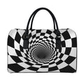 Black And White Hypnotic Illusion Print Leather Duffel Bag