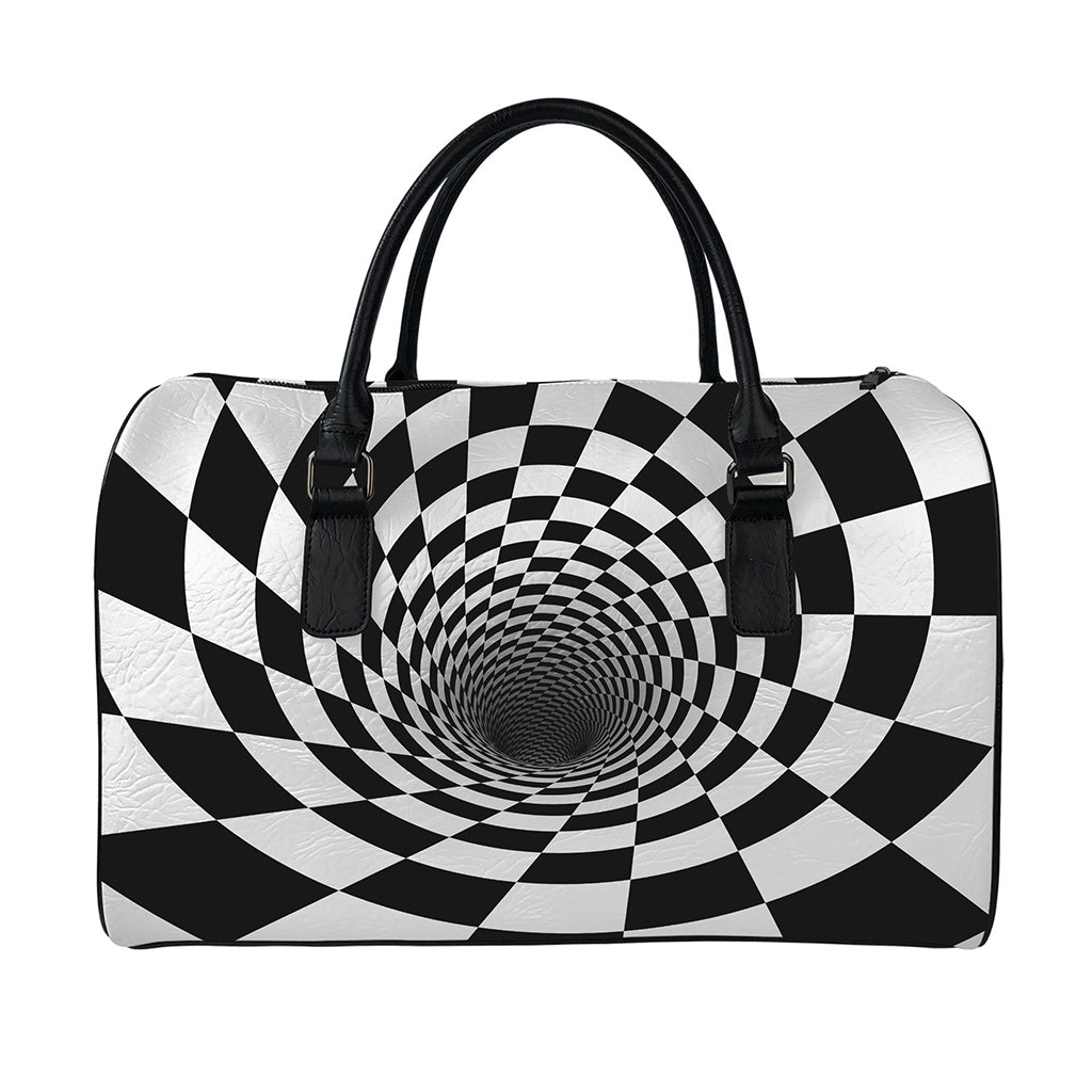 Black And White Hypnotic Illusion Print Leather Duffle Bag
