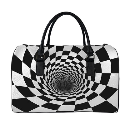 Black And White Hypnotic Illusion Print Leather Duffle Bag