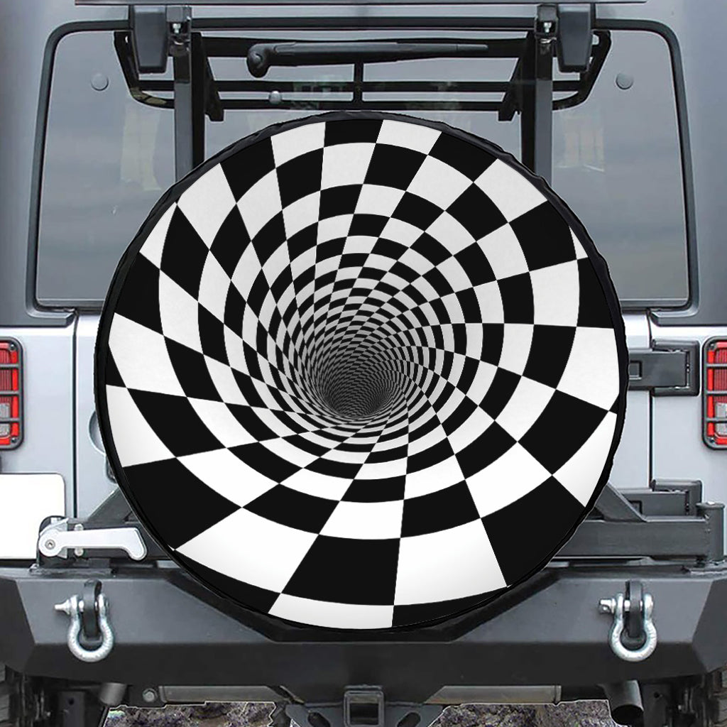 Black And White Hypnotic Illusion Print Leather Spare Tire Cover