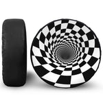 Black And White Hypnotic Illusion Print Leather Spare Tire Cover