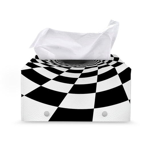 Black And White Hypnotic Illusion Print Leather Tissue Box Cover