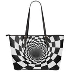 Black And White Hypnotic Illusion Print Leather Tote Bag