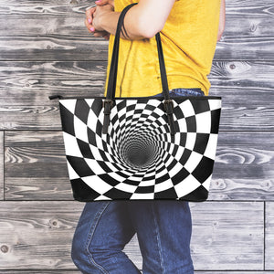 Black And White Hypnotic Illusion Print Leather Tote Bag