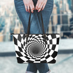 Black And White Hypnotic Illusion Print Leather Tote Bag