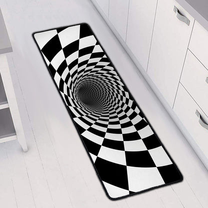 Black And White Hypnotic Illusion Print Long Kitchen Mat