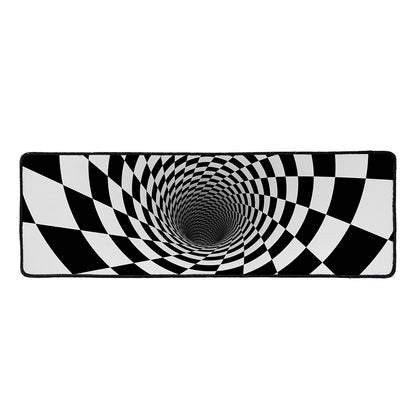 Black And White Hypnotic Illusion Print Long Kitchen Mat