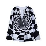 Black And White Hypnotic Illusion Print Long Sleeve Short Coat