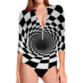 Black And White Hypnotic Illusion Print Long Sleeve Swimsuit