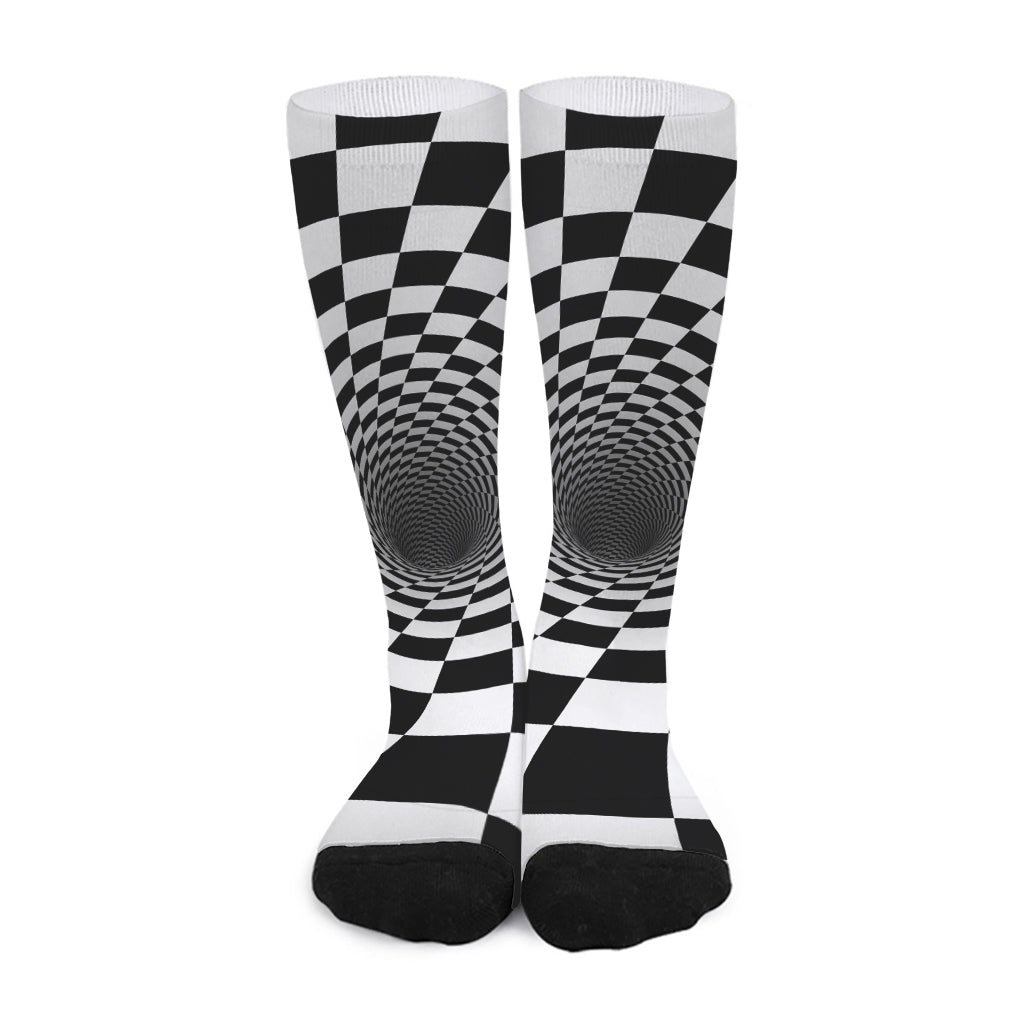 Black And White Hypnotic Illusion Print Long Socks