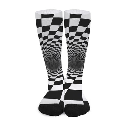 Black And White Hypnotic Illusion Print Long Socks