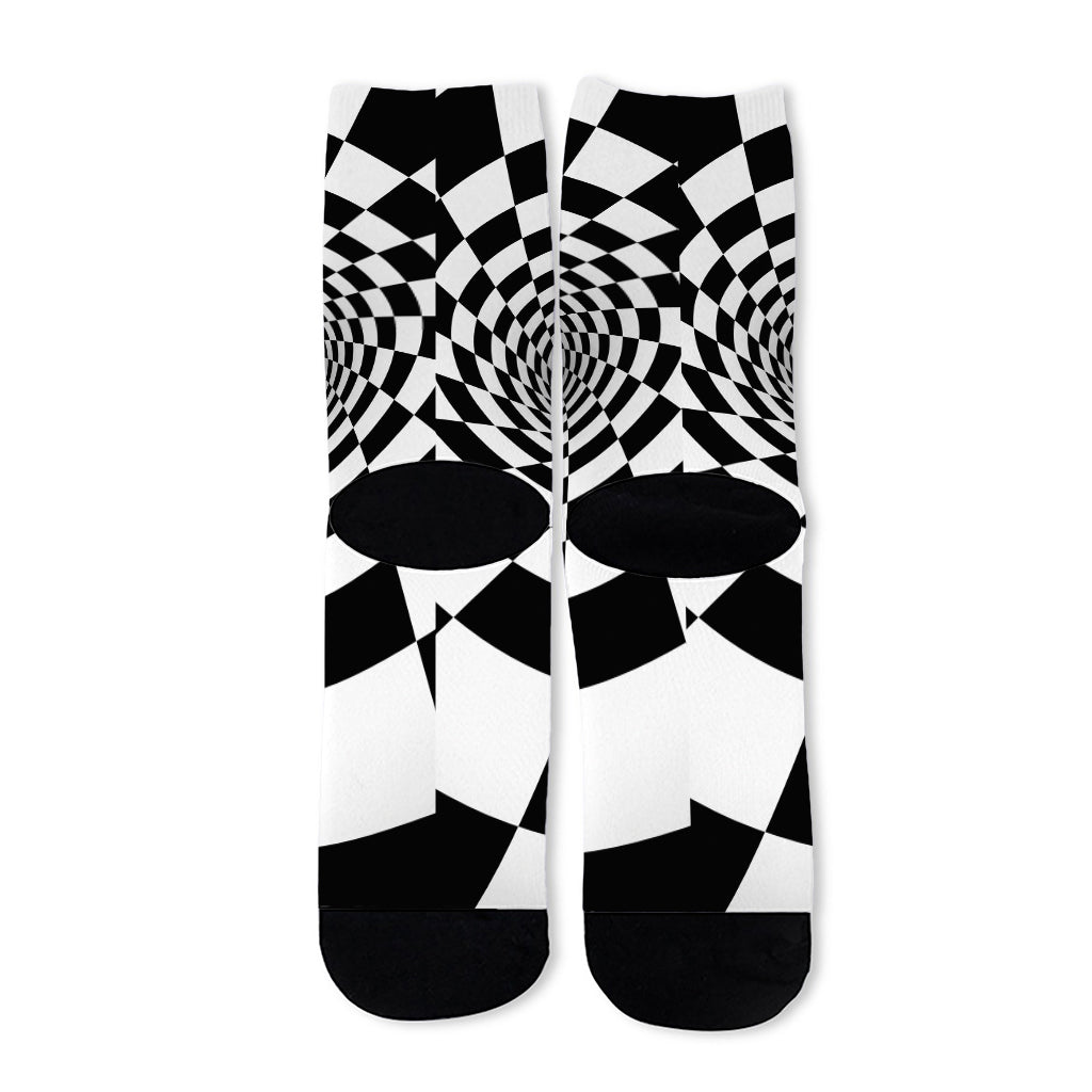 Black And White Hypnotic Illusion Print Long Socks