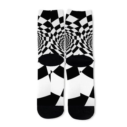 Black And White Hypnotic Illusion Print Long Socks