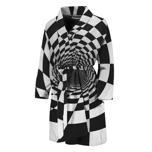 Black And White Hypnotic Illusion Print Men's Bathrobe