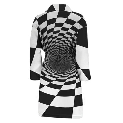 Black And White Hypnotic Illusion Print Men's Bathrobe