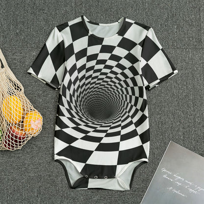Black And White Hypnotic Illusion Print Men's Bodysuit