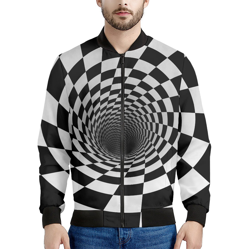 Black And White Hypnotic Illusion Print Men's Bomber Jacket