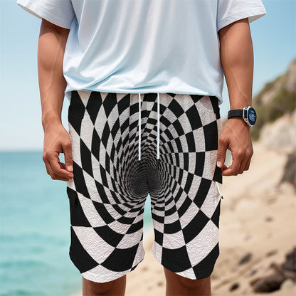 Black And White Hypnotic Illusion Print Men's Cargo Shorts