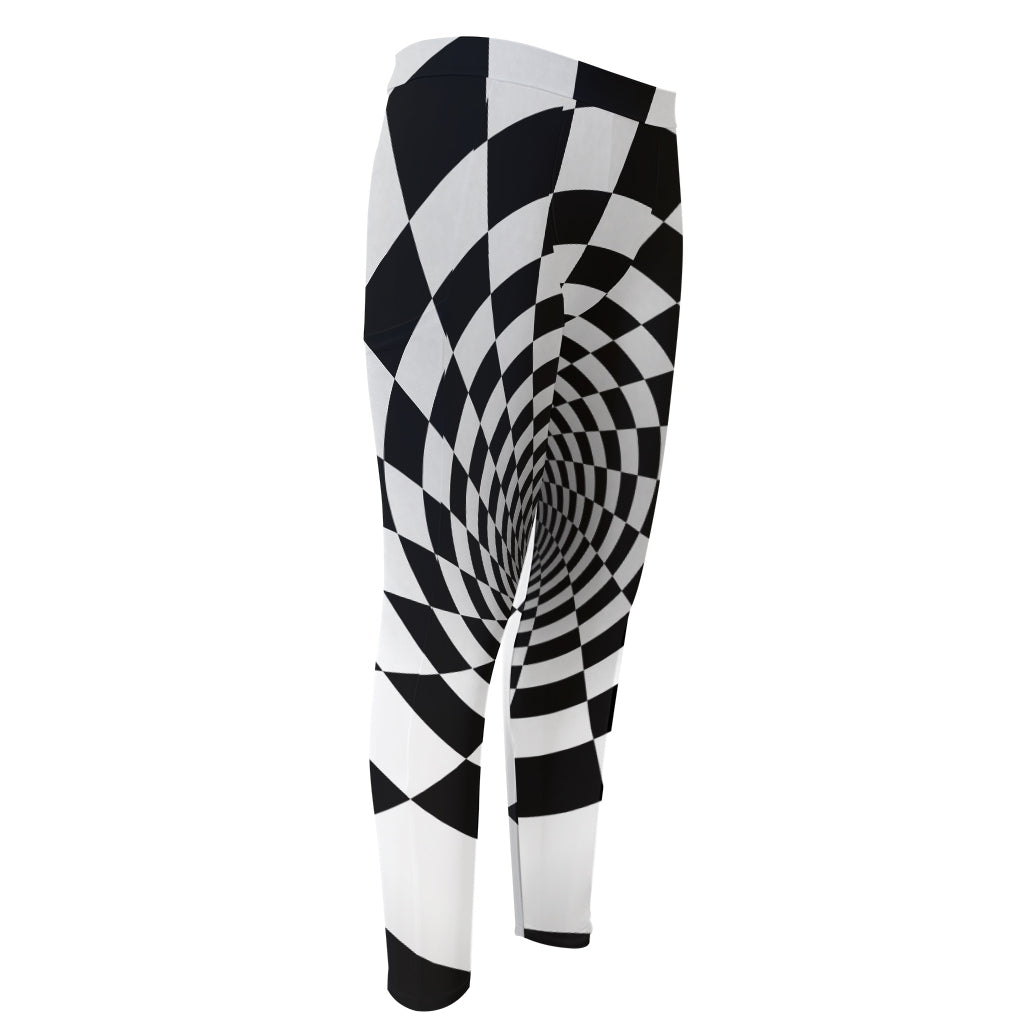 Black And White Hypnotic Illusion Print Men's Compression Pants