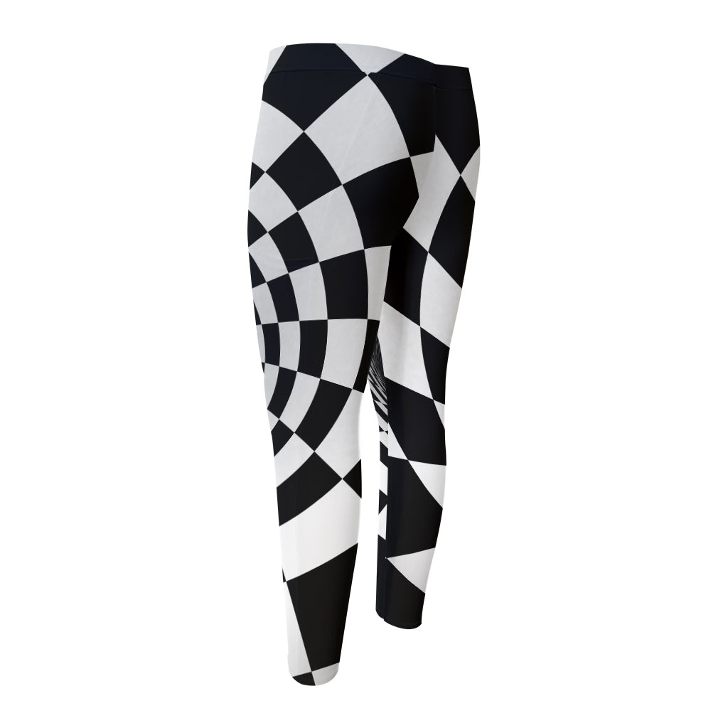 Black And White Hypnotic Illusion Print Men's Compression Pants