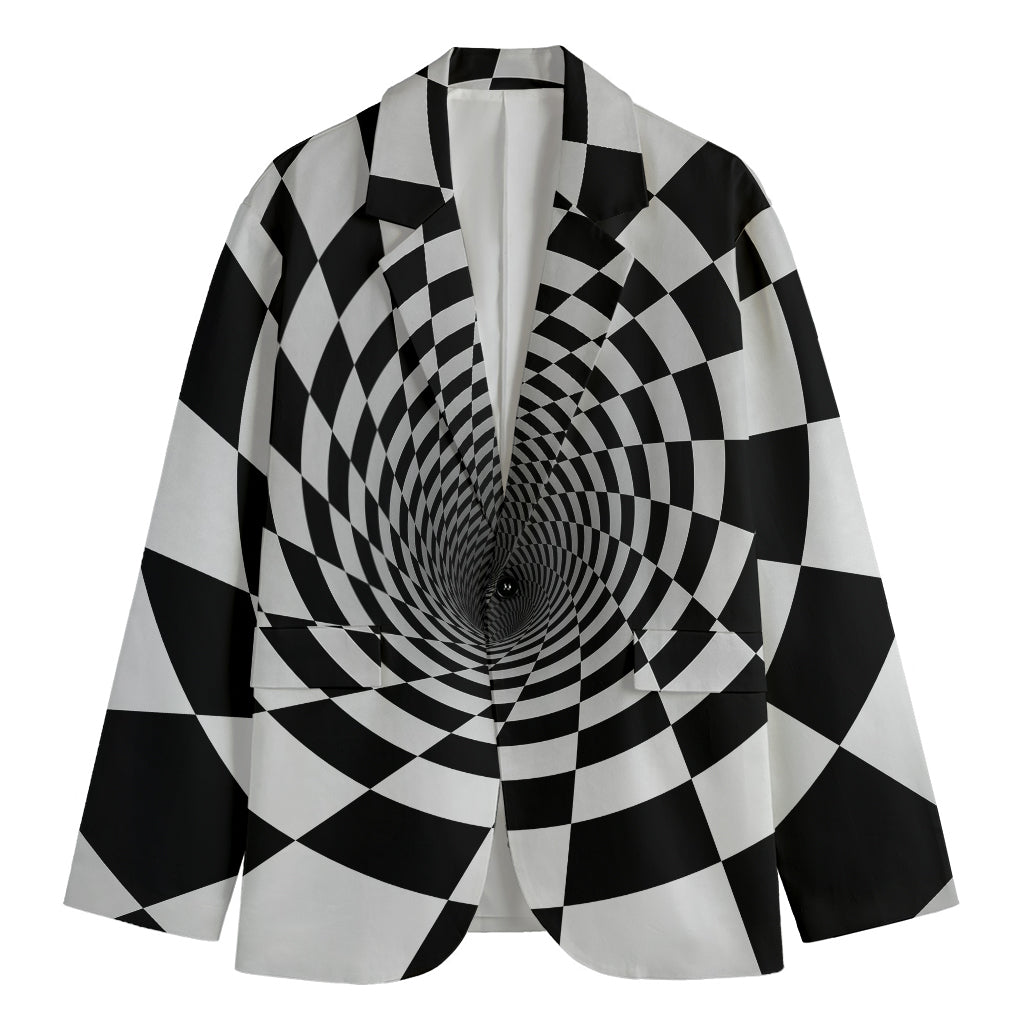 Black And White Hypnotic Illusion Print Men's Cotton Blazer